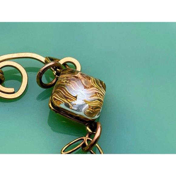 Vintage Dichroic Glass Link Bracelet Copper waves Gold Filled - Picture 7 of 16